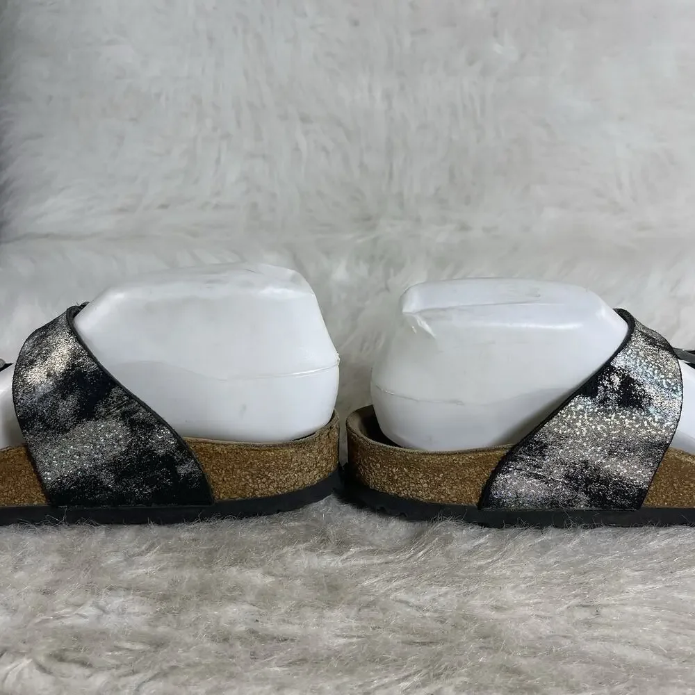 Birkenstock Arizona EU38 , US 7 Regular Black Silver Metallic Leather Sandals - Picture 5 of 12